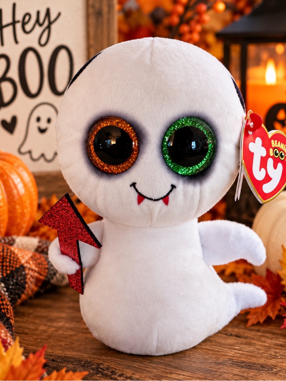 Ty Beanie Boos Tricky Ghost Halloween Plush 6 Inch Glitter Eyes NWT Spooky Cute